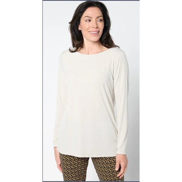 Susan Graver Modern Essentials Liquid Knit Top Stone Medium A654061 - Picture 1 of 1